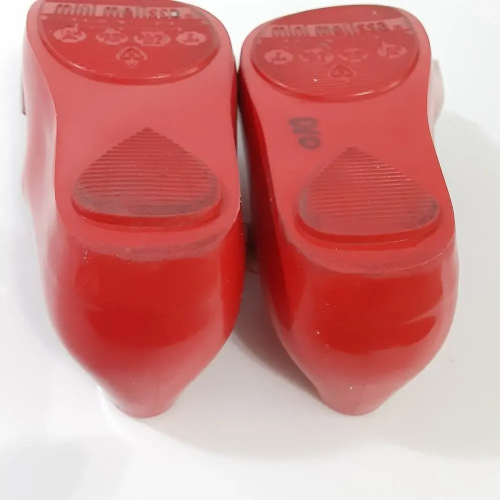 Mini Melissa UltraGel Bow Flats Cherry Red Mary Jane Dress Shoes Girls 7 Holiday
